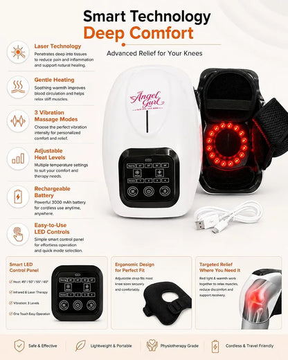 Advanced Knee Massager with Red Light Therapy, 3 Heating Levels, 5 Vibration Modes, and Adjustable Strap for Joint Pain Relief