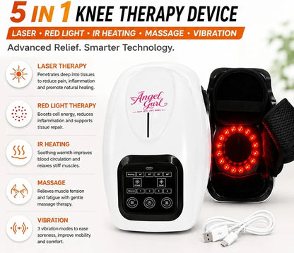 Advanced Knee Massager with Red Light Therapy, 3 Heating Levels, 5 Vibration Modes, and Adjustable Strap for Joint Pain Relief
